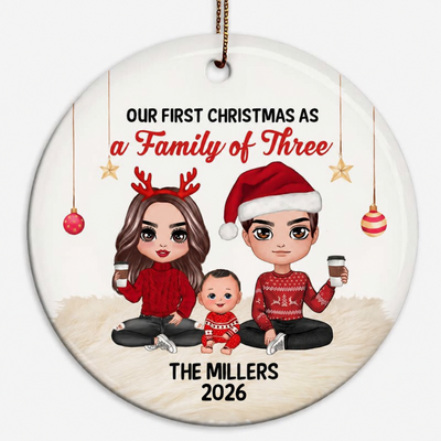 First Christmas As Family Doll Personalized Circle Ornament