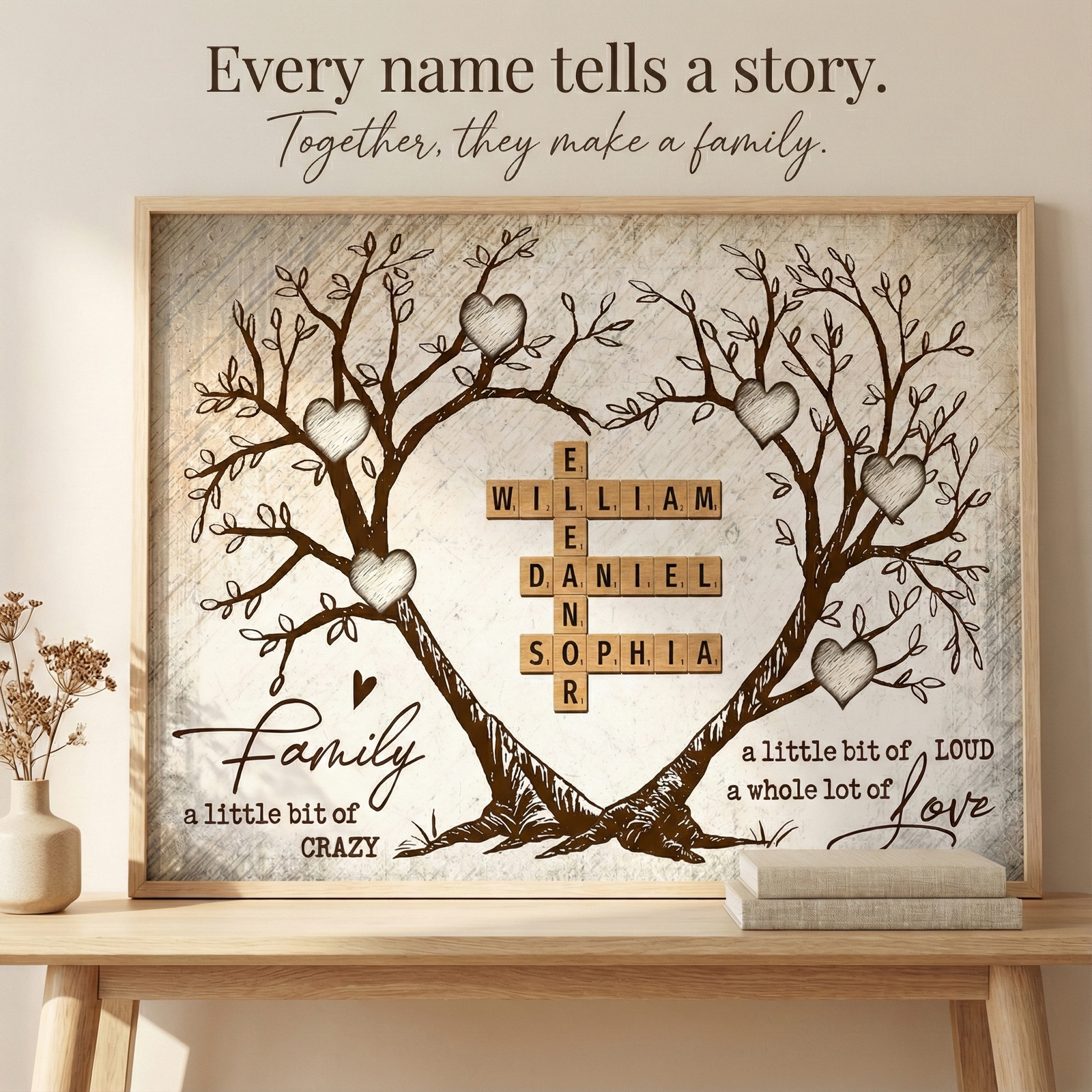 Family Heart Tree Crossword Puzzle - Created In A Moment, Treasured Forever - Personalized Poster - Gift For Family, For Husband, Wife