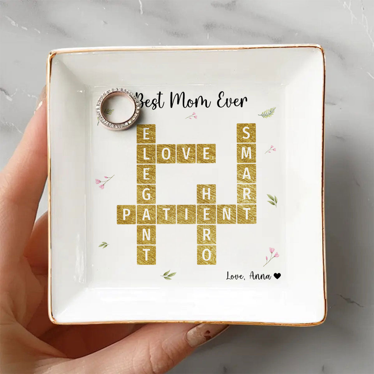 Best Mom Grandma Ever Appreciation Crossword Art - Created In A Moment Personalized Jewelry Dish