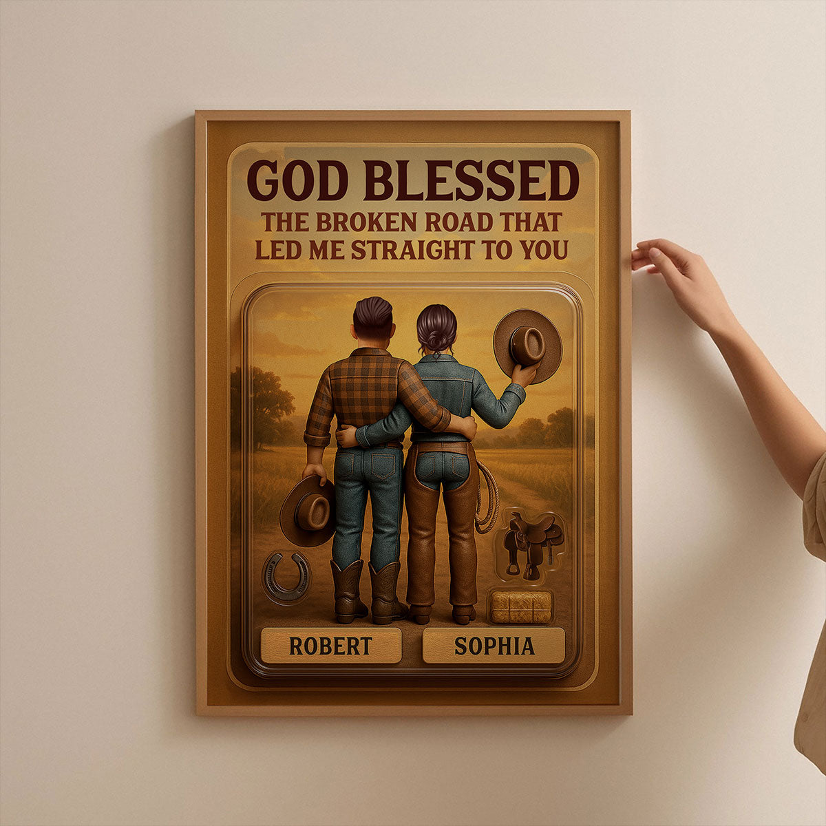 God Blessed The Broken Road 3D Effect Custom Figure Country Vibe Couple Personalized Poster