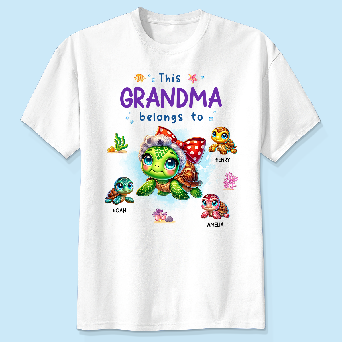 Grandma Grandkids Turtle Personalized Shirt, Gift for Grandmas