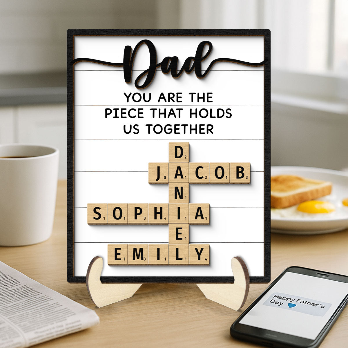 Dad You Are The Piece That Holds Us Together Crossword Puzzle Art Personalized 2-Layer Wooden Plaque
