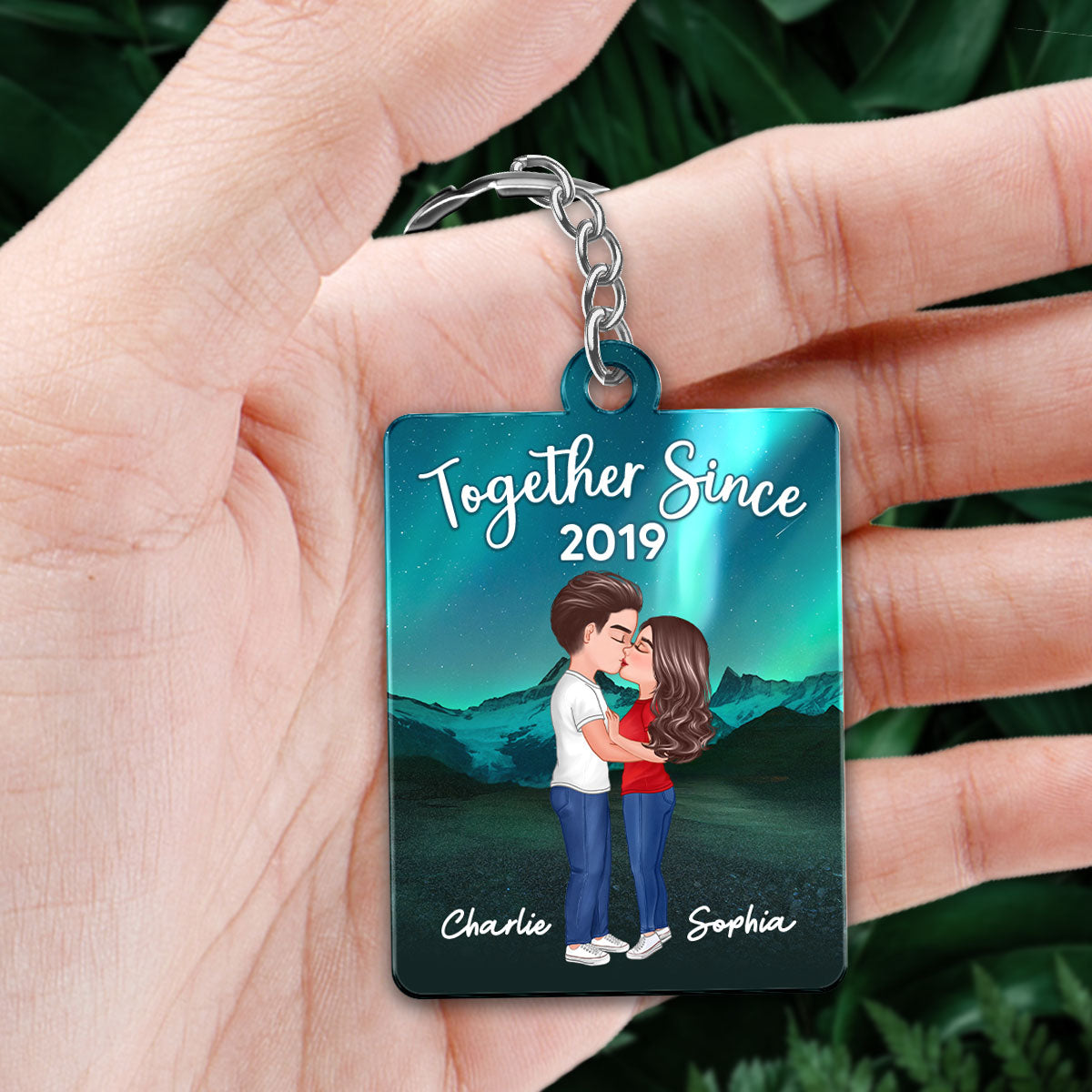 Northern Light Doll Couple Kissing Favorite Song QR Code Personalized Acrylic Keychain