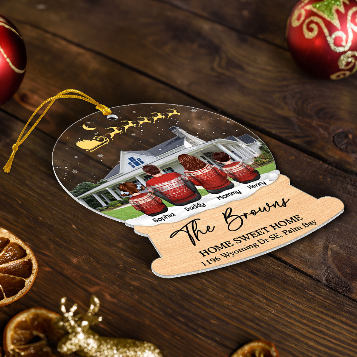 Custom Christmas Family Portrait with House Personalized Acrylic Ornament, House Warming Gift