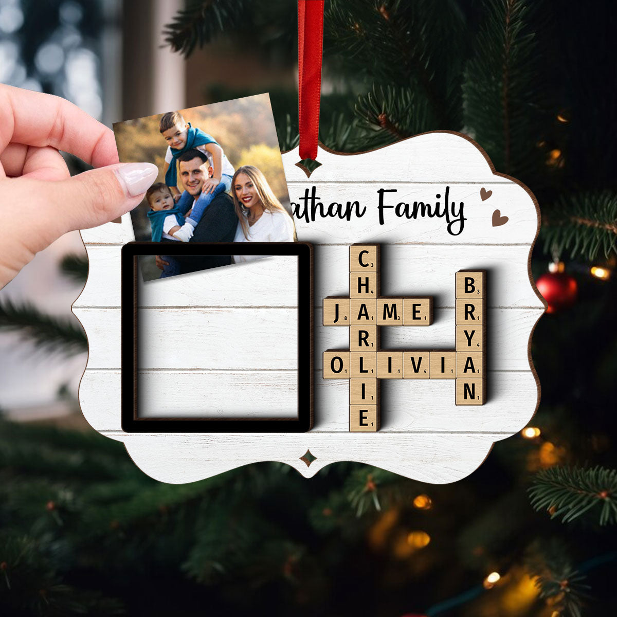 Family Crossword Puzzle Art Personalized Christmas Photo Frame Ornament, Hanging Photo Car Ornament, First Car Gift, Test Pass Gift