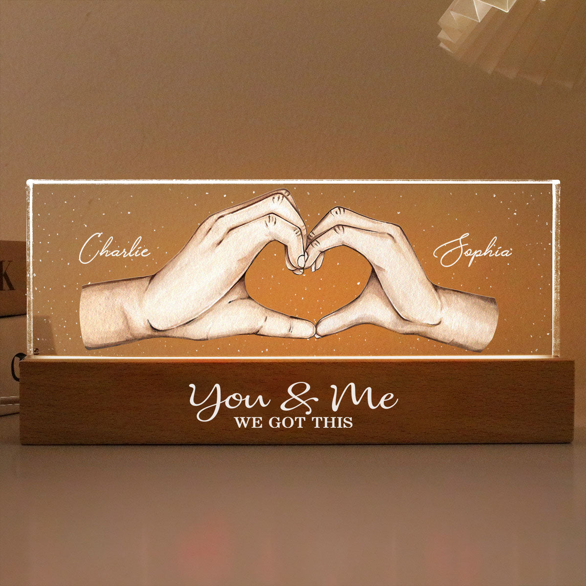 You Me We Got This Heart Hands Personalized Acrylic LED Night Light