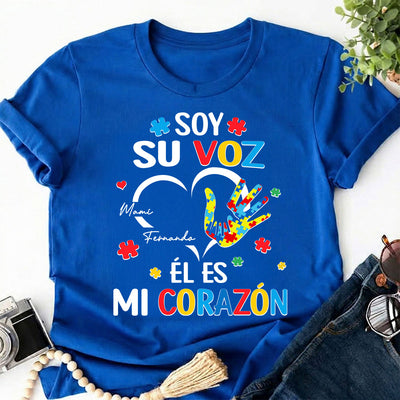 Soy Su Voz Él Es Mi Corazón I'm His Voice He's My Heart - Personalized Shirt - Spanish Ver Autism Awareness