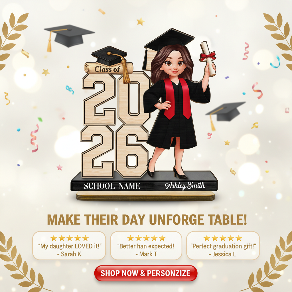 Class Of 2026 2027 Senior 2D Flat - Personalized 2-Layered Wooden Plaque - Graduation Gift For Graduates, Daughter, Son