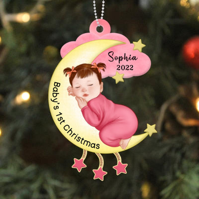 Newborn Baby Sleeps On Moon Personalized Acrylic Ornament
