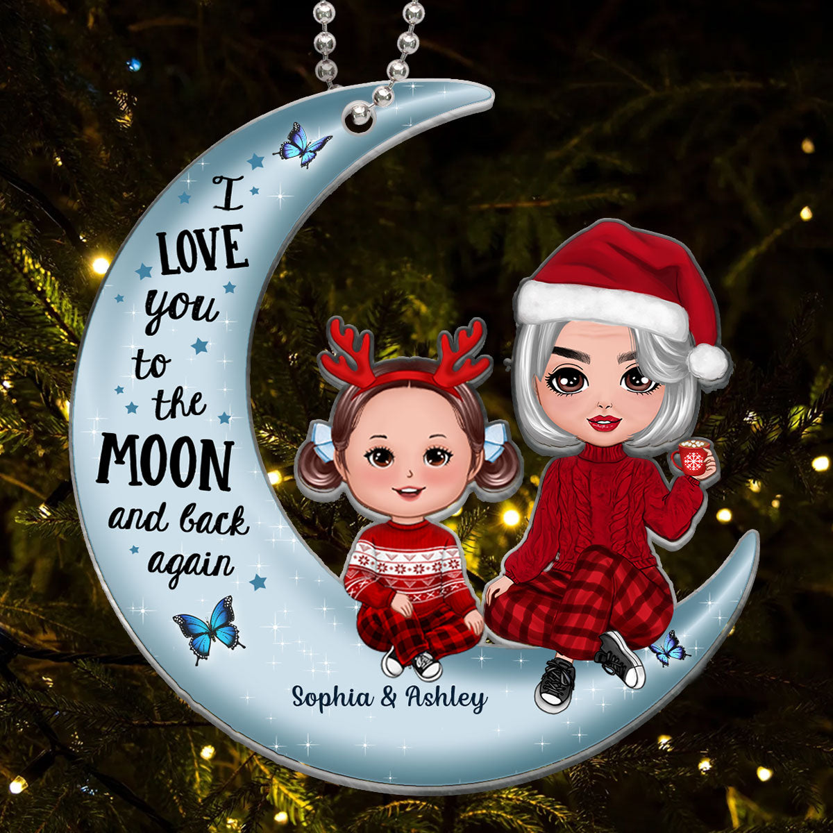 Love To The Moon Doll Grandma Grandkids Personalized Acrylic Ornament