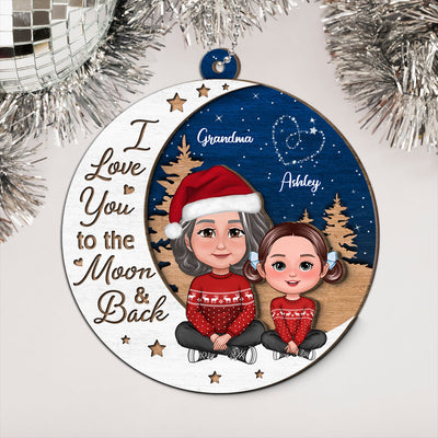 Grandma Grandkid Love You To Moon And Back Christmas Personalized 2-Layer Wooden Ornament