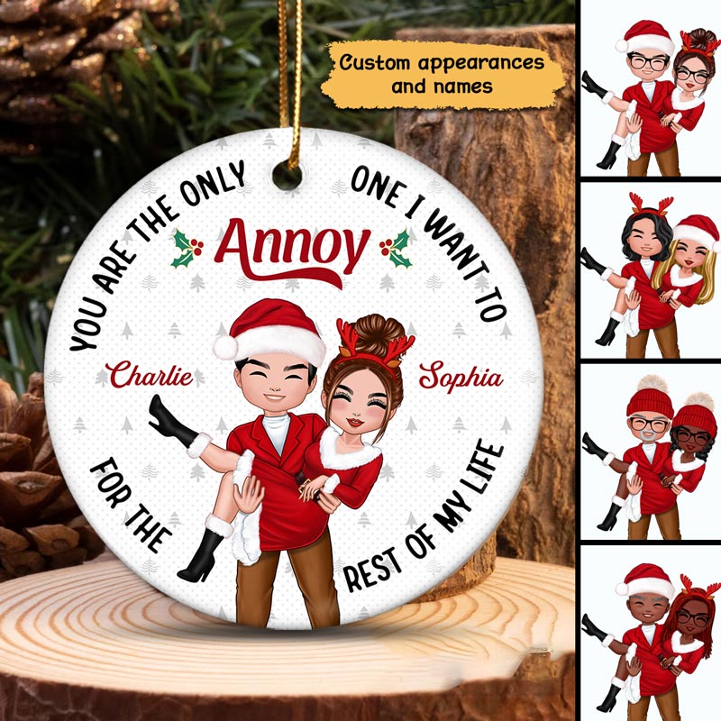 Man Holding Woman Doll Couple Personalized Circle Ornament
