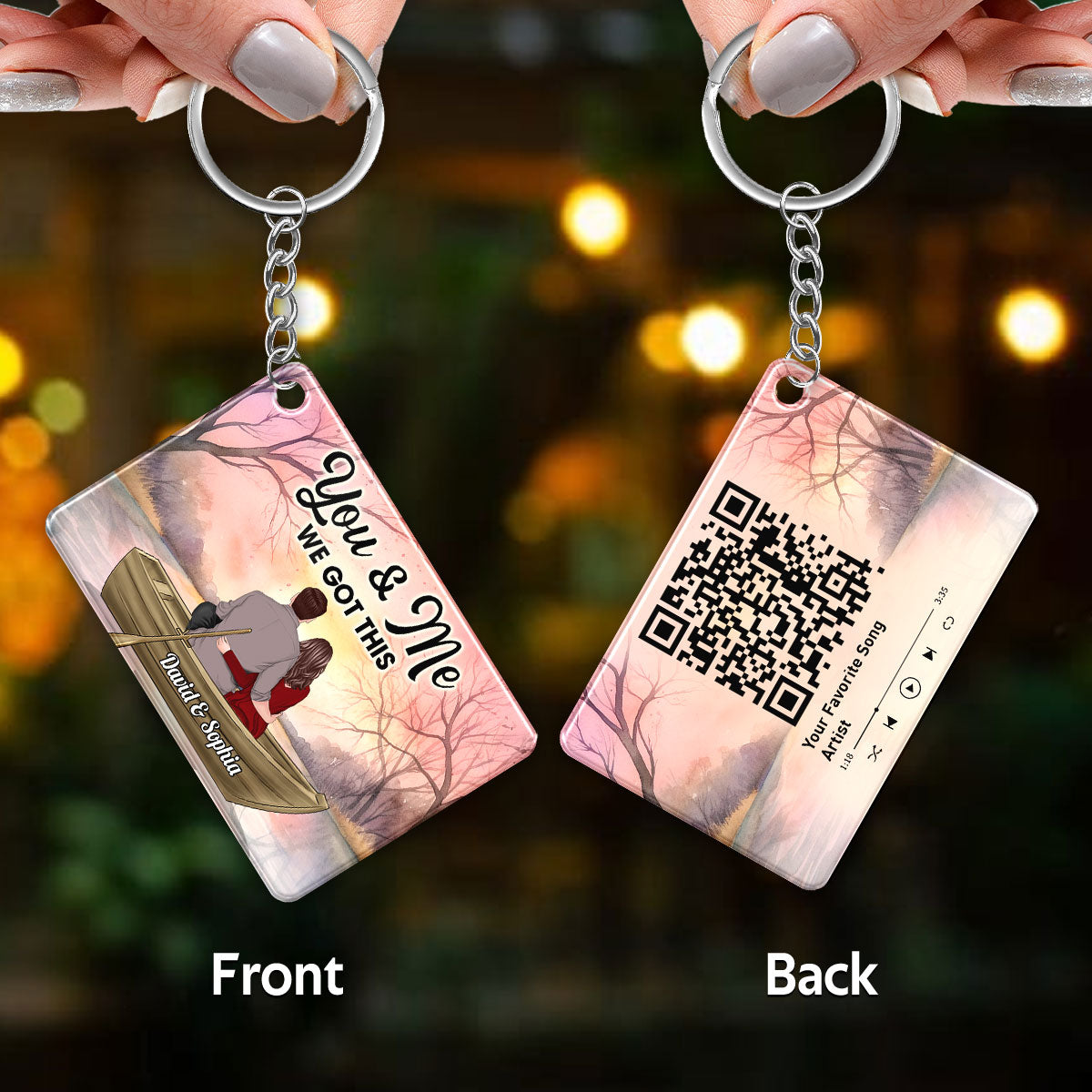 Couple Back View In Boat On Lake Favorite Song QR Code Personalized Acrylic Keychain