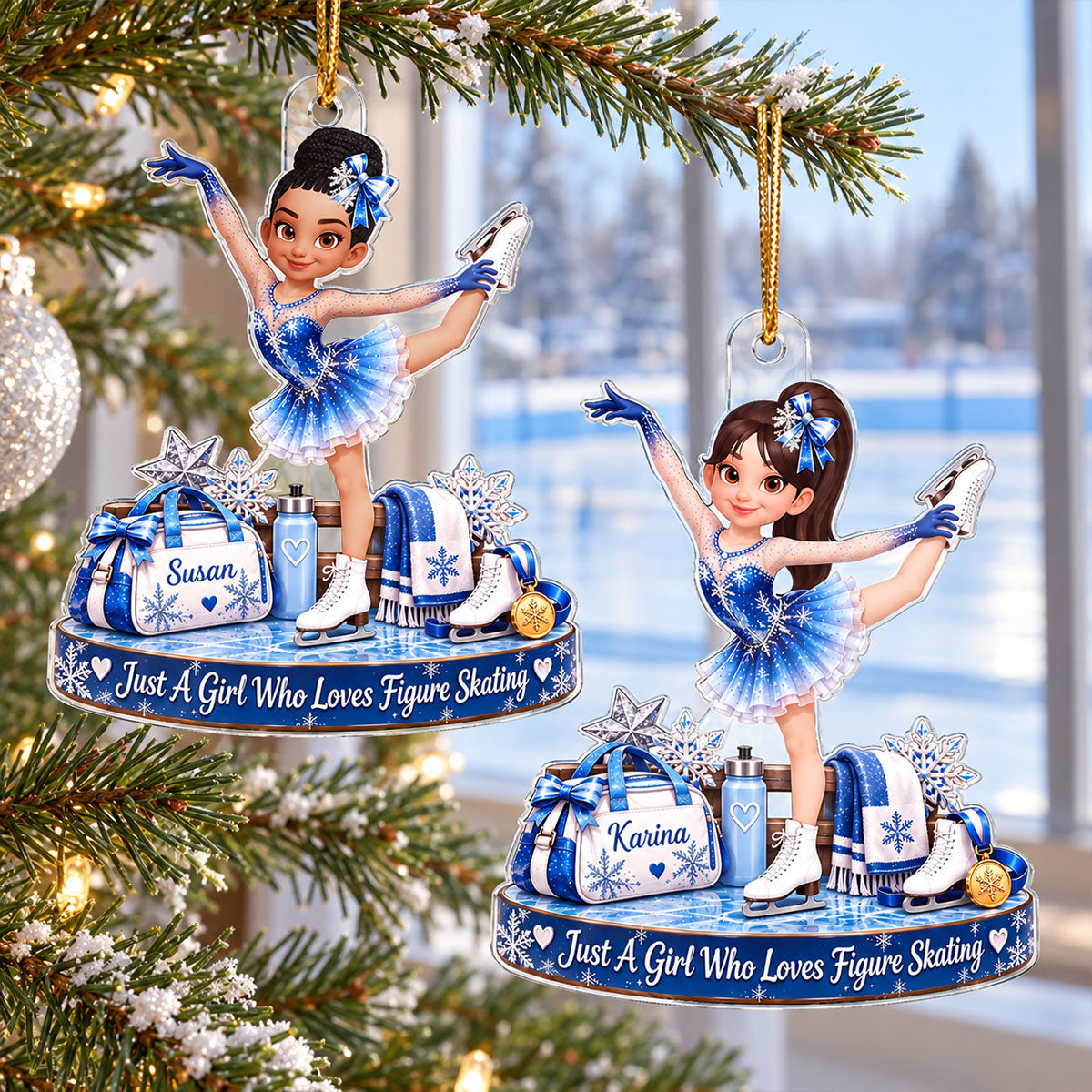 Just a Girl Who Loves Figure Skating - Personalized Acrylic Ornament - Christmas Gift for Daughter, Granddaughter