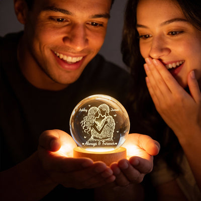 Couple Romantic Roses Love - Personalized Crystal Ball LED Night Light - Sentimental Valentine's Day Gift for Her, for Him
