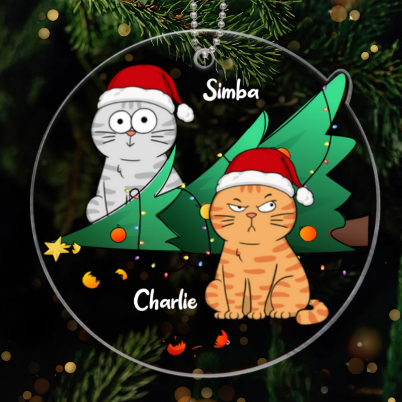 Naughty Cats Knocked Down Christmas Tree Personalized Acrylic Ornament