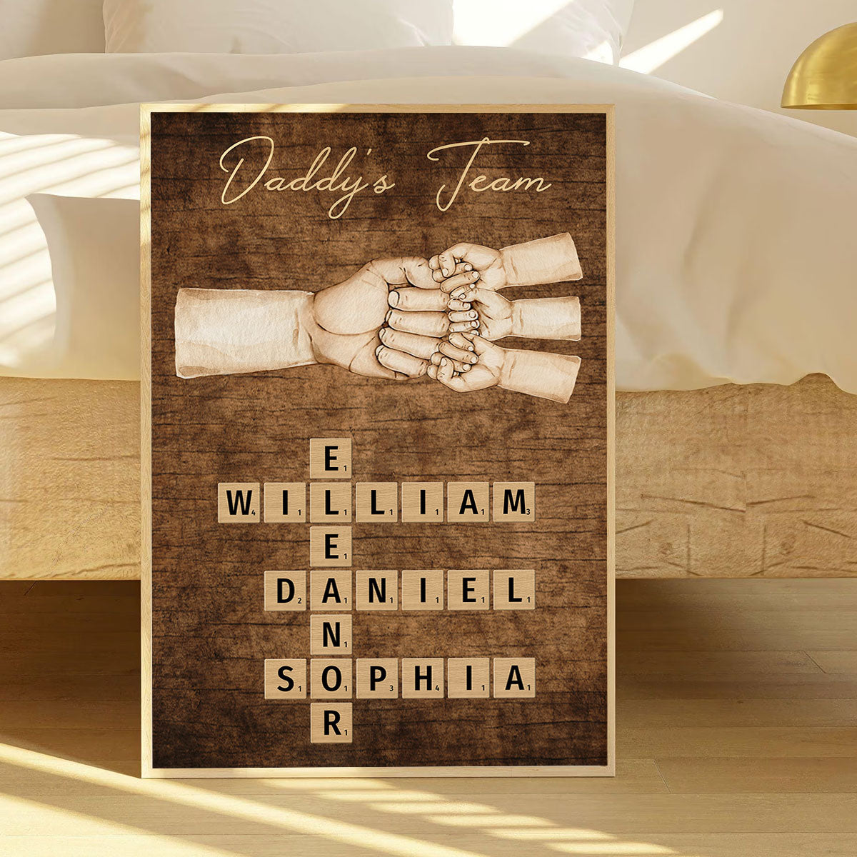 Daddy's Team Fist Bump Crossword Puzzle Art Personalized Poster