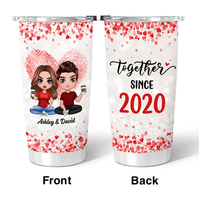 Hearts Flying Doll Couple Sitting  Anniversary Day Gift For Him For Her Personalized Tumbler
