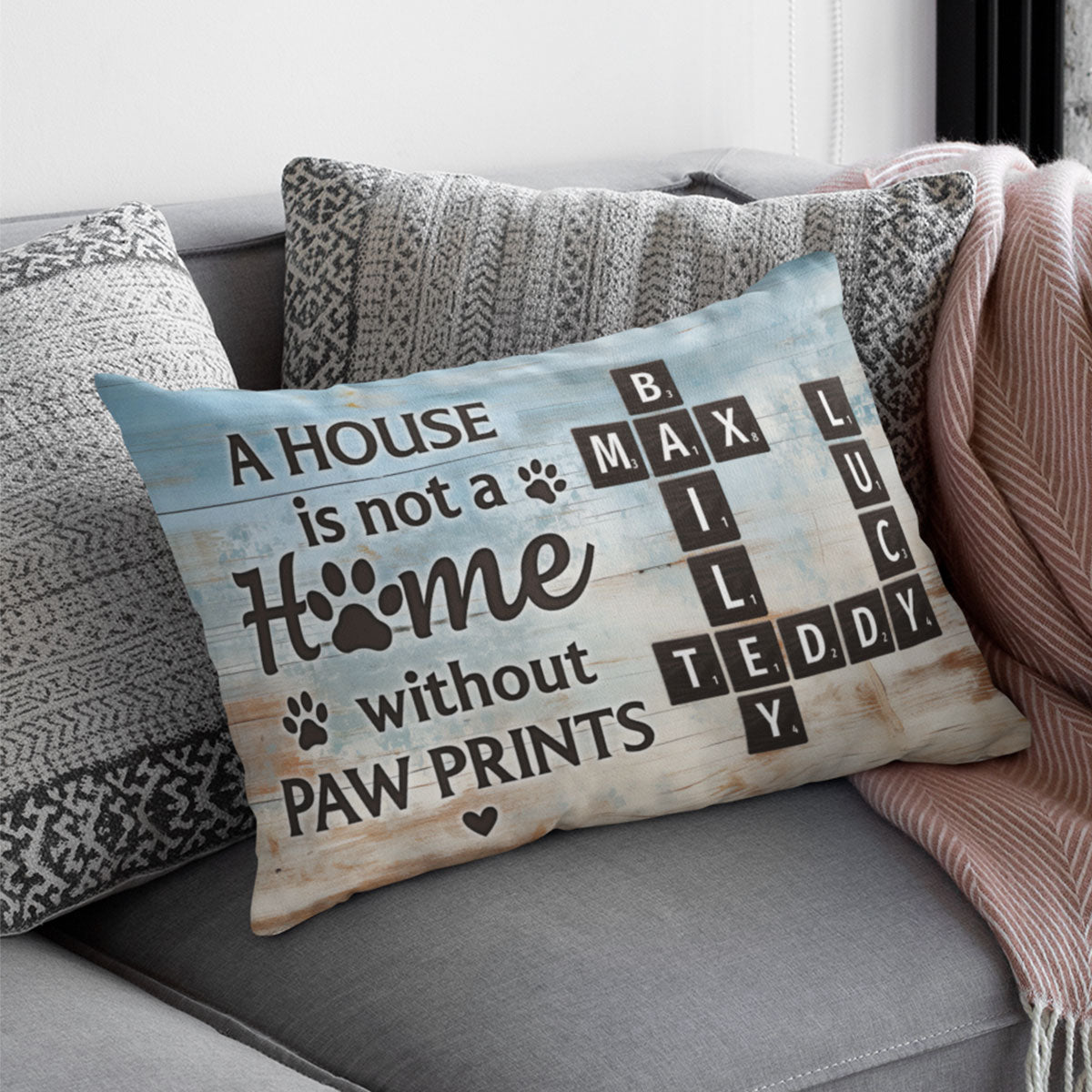 Home With Paw Prints Pet Crossword Puzzle Art Personalized Rectangle Pillow