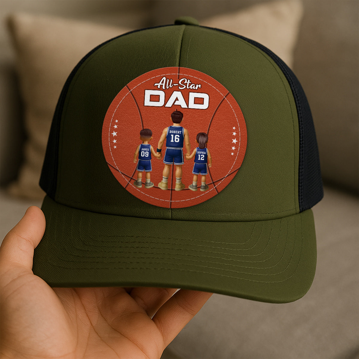 All-Star Dad Basketball Dad & Kids Personalized Leather Patch Hat