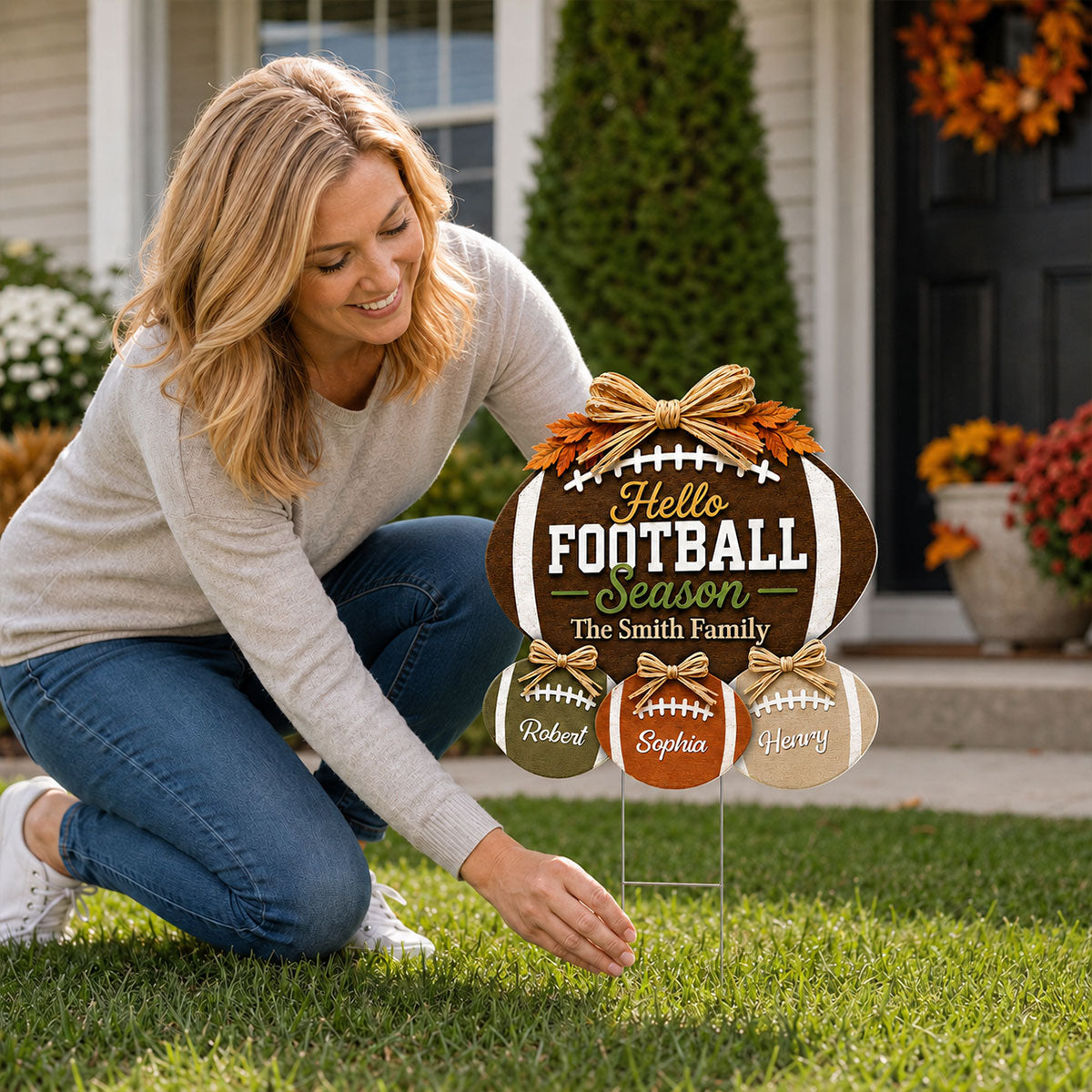Family Hello Football Season - Personalized Yard Sign - Football Season Decor For Family
