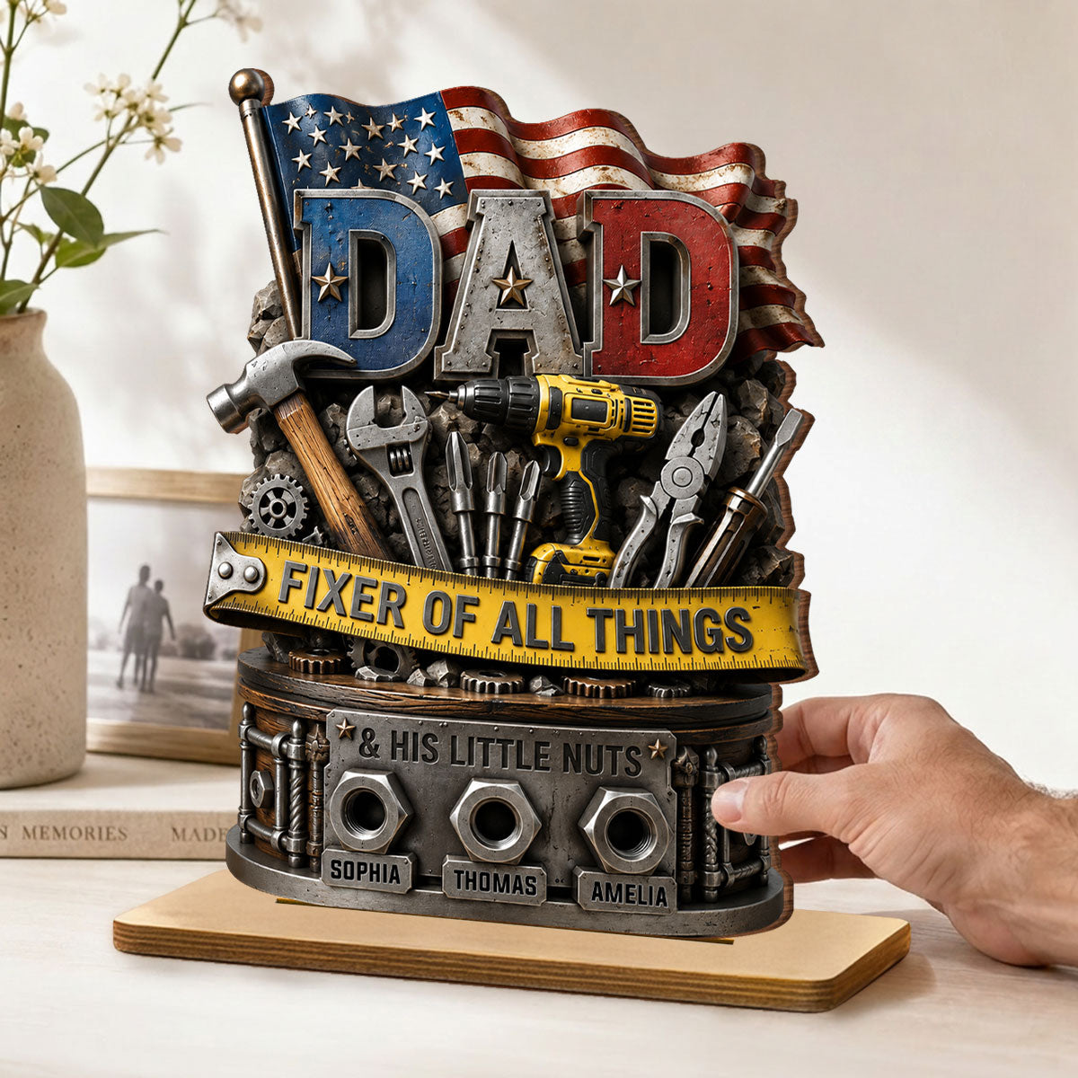 Dad Fixer of All Things Master Handyman- Personalized 2-Layered Wooden Plaque - Father's Day Gift for Dad, Husband