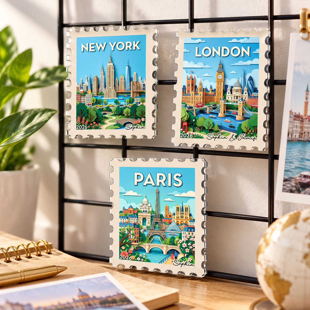 Any City Landscape Stamp - Personalized Acrylic Fridge Magnet - Travel Keepsake For Travel Lover