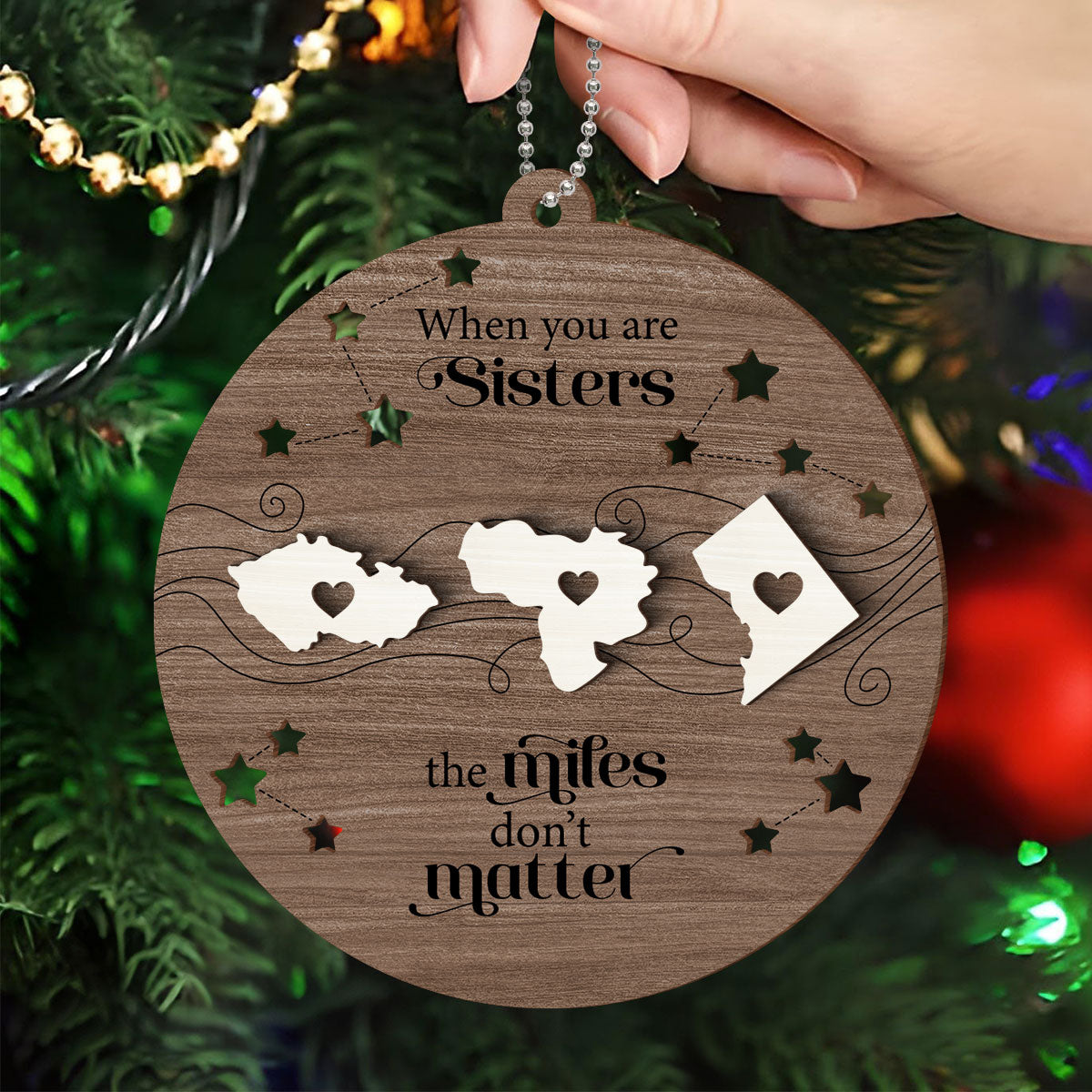 Countries Long Distance Family Friends Siblings Sisters Besties Personalized 2-Layer Wooden Ornament, Togetherness Christmas Gift