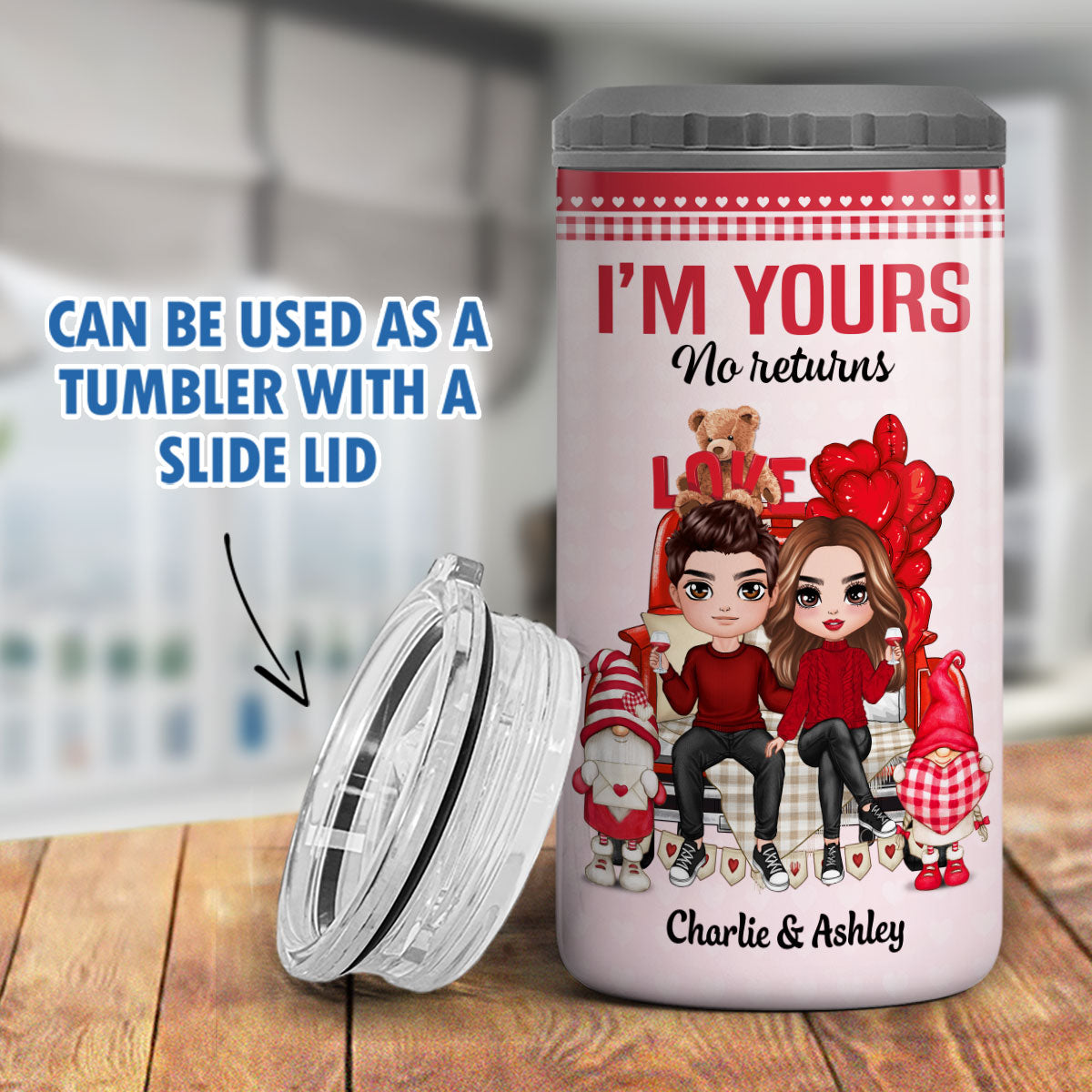Doll Couple  Truck Back View Personalized 4 In 1 Can Cooler