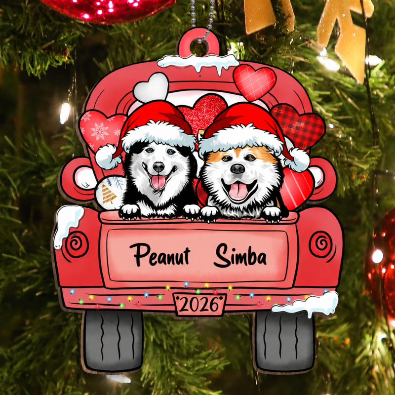 Dogs Christmas Pattern Personalized Wooden Ornament