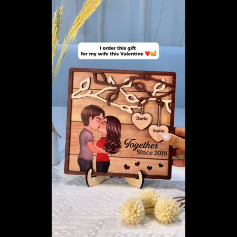 Couple Kissing Under Tree Personalized 2-Layer Wooden Plaque,  Gift for Him, Gift for Her