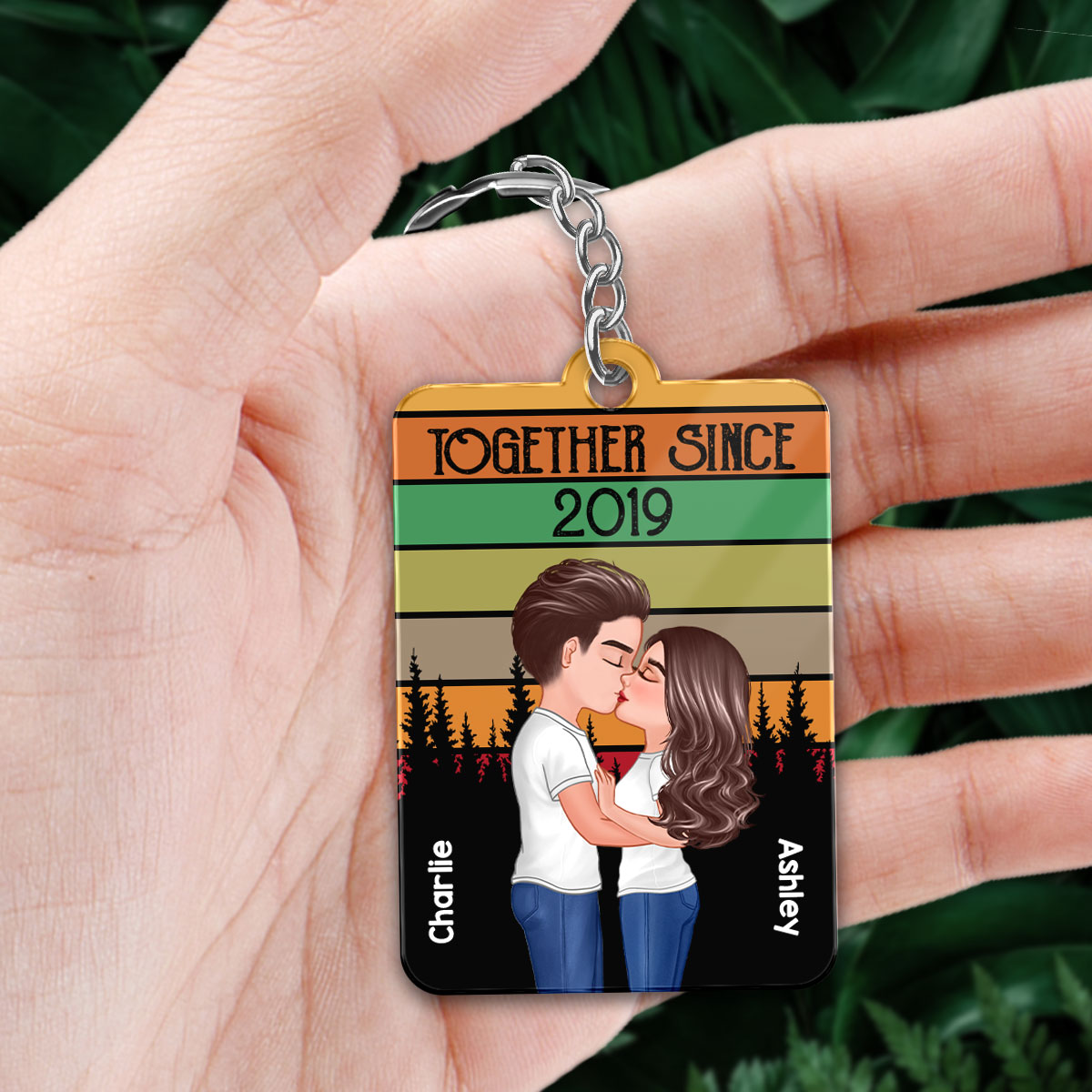 Retro Forest Doll Couple Kissing Favorite Song QR Code Personalized Acrylic Keychain