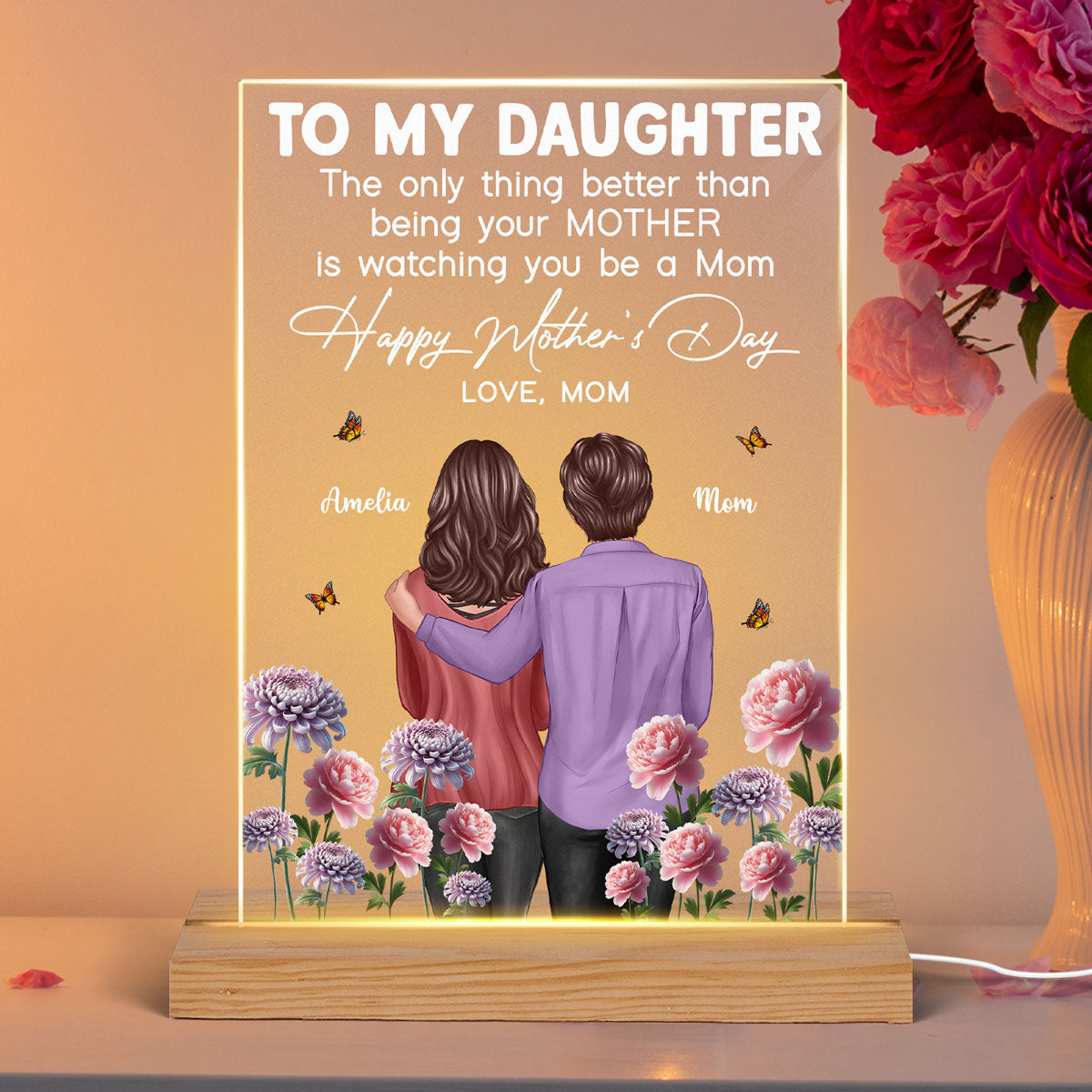 To My Daughter From Mom Happy Mother's Day Birth Flower Personalized Acrylic Plaque With LED Night Light, Gift For Daughter