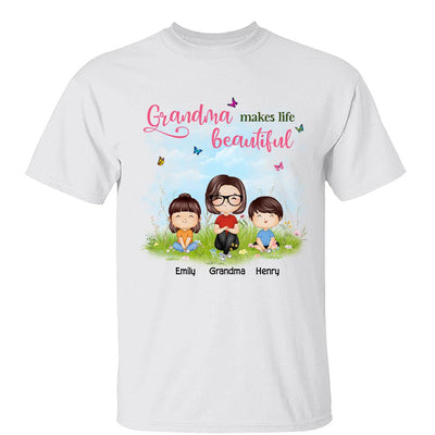 Mom Grandma Makes Life Beautiful Wildflower Doll Family Watercolor Mother‘s Day Gift Personalized Shirt