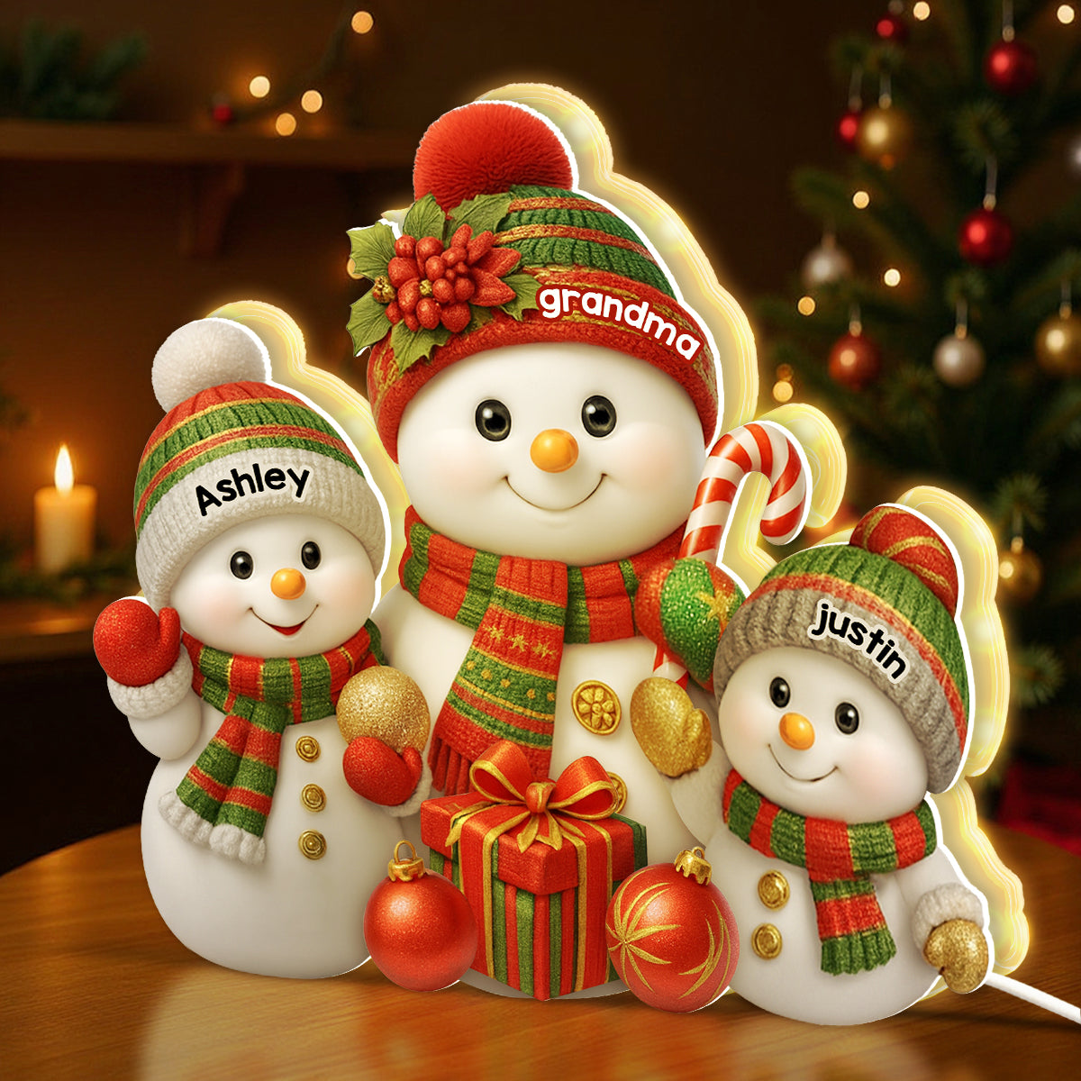 Festive Snowman Grandma & Grandkids - Personalized Light Box - Christmas Gift for Grandma
