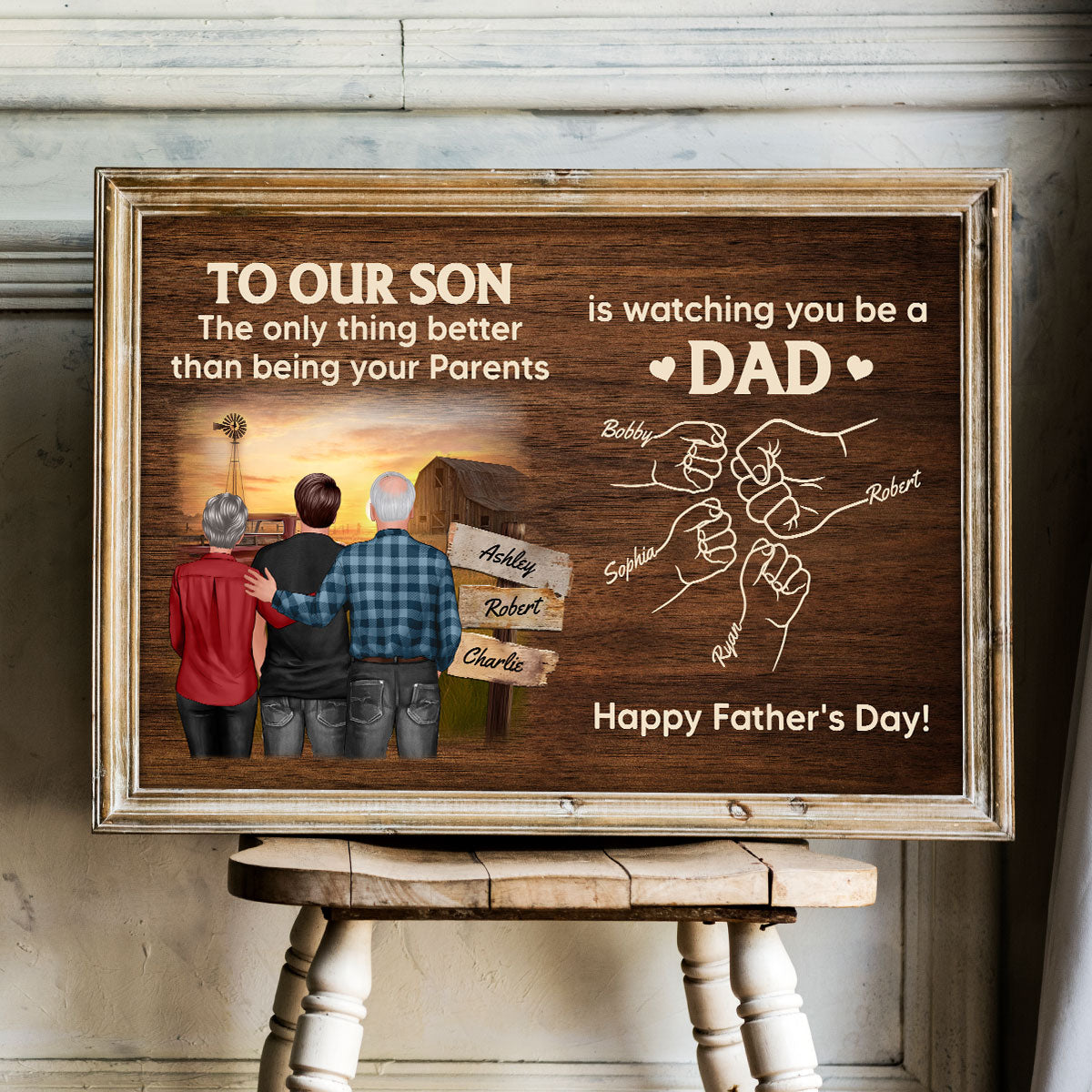 From Mom Dad To Son Watching You Be A Dad Farmhouse Fist Bump Personalized Poster, Gift For Son
