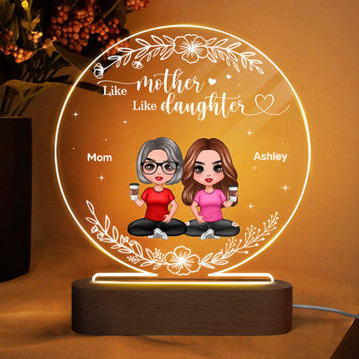 Floral Frame Doll Women Sitting Like Mother And Daughters Personalized Circle Plaque LED Night Light