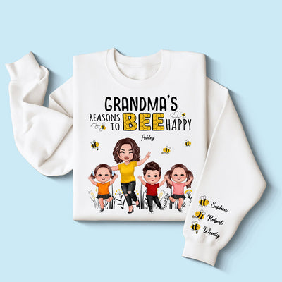 Grandma's Reasons To Be Happy Personalized Sleeved Printed Sweatshirt, Gift For Grandma