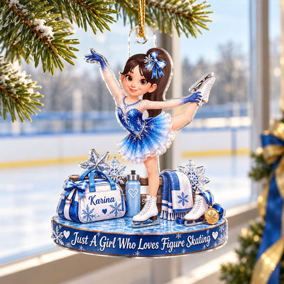 Just a Girl Who Loves Figure Skating - Personalized Acrylic Ornament - Christmas Gift for Daughter, Granddaughter