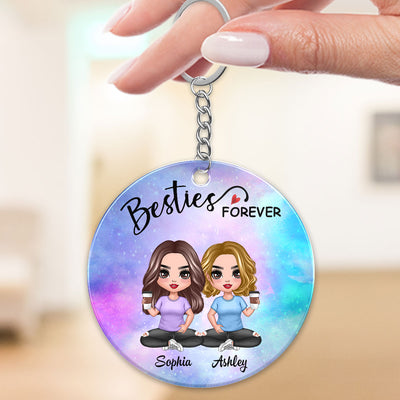 Galaxy Doll Besties Sisters Sitting Gift For Best Friends Personalized Acrylic Keychain