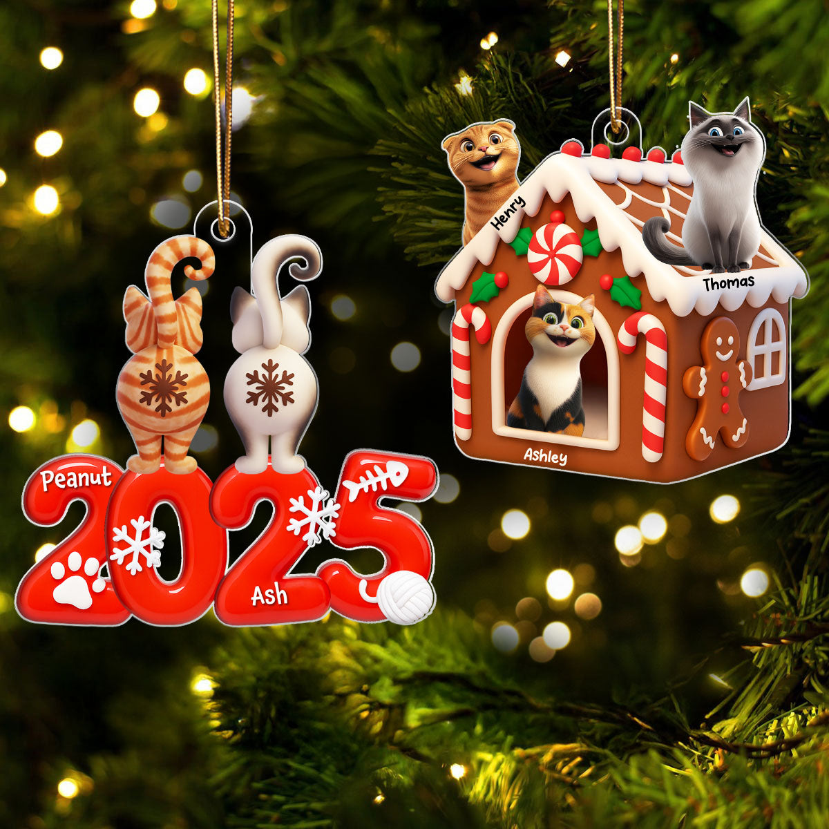 Custom Cat Designs - Personalized Acrylic Ornament - Christmas Gift for Cat Lovers, Cat Moms, Cat Dads