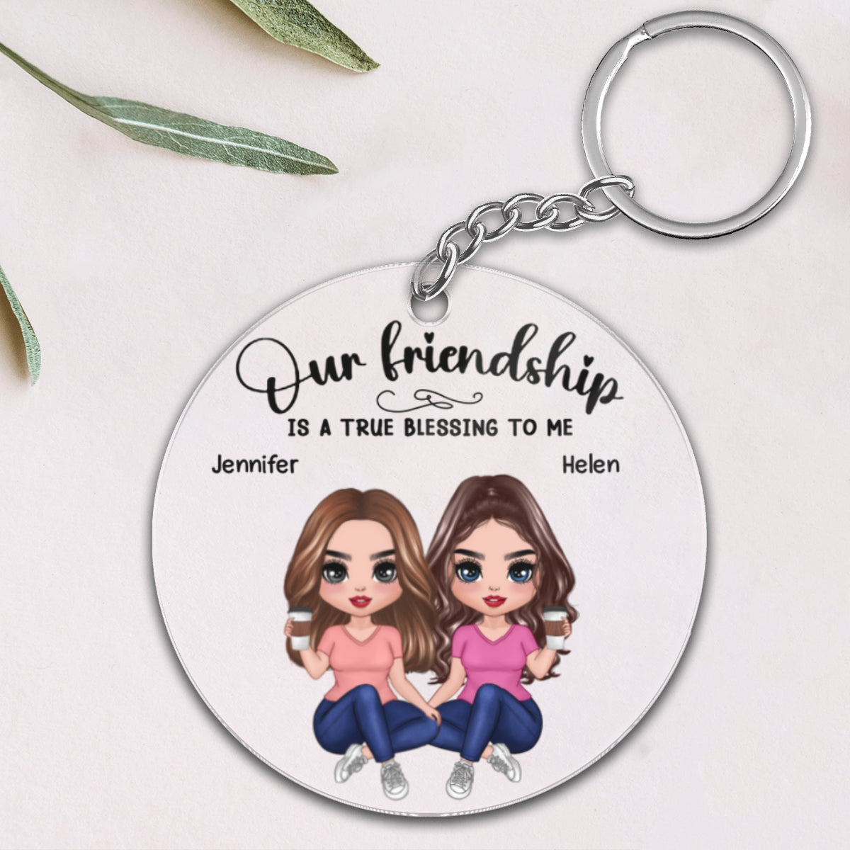 Our Friendship Is True Blessing Pretty Besties Sisters Sitting Personalized Acrylic Keychain