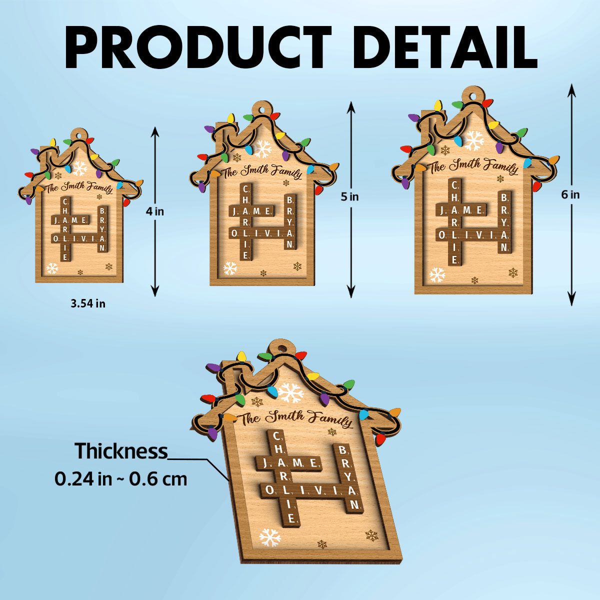 Family House Crossword Puzzle Personalized Wooden Ornament, Christmas Gift for Husband Wife Daughter Son