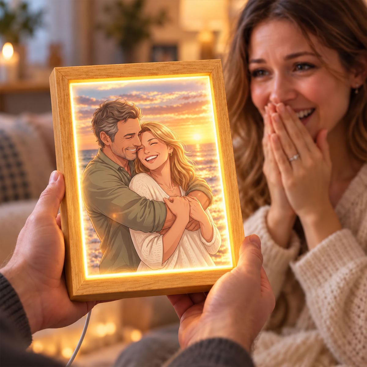 Custom Couple Art from Photo - Personalized Mirror Light Box - Heartfelt Christmas Gift for Her, for Him, Anniversary Gift for Couple