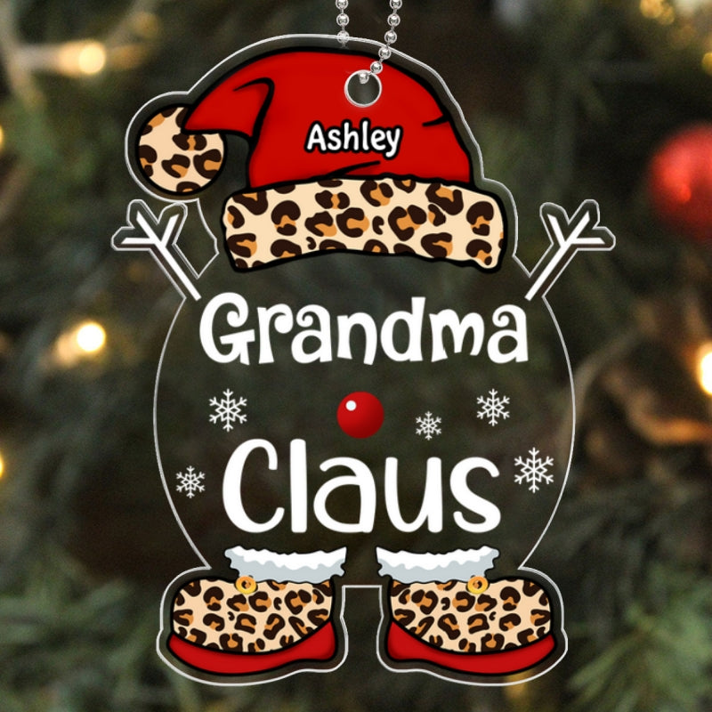 Grandma Mimi Claus Christmas Leopard Personalized Acrylic Ornament