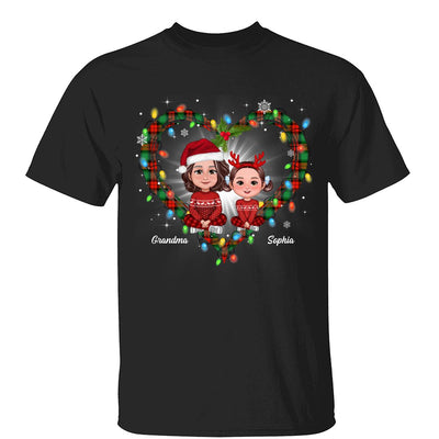 Grandma Grandkids Crossed Legs Heart Christmas Pattern Personalized Shirt
