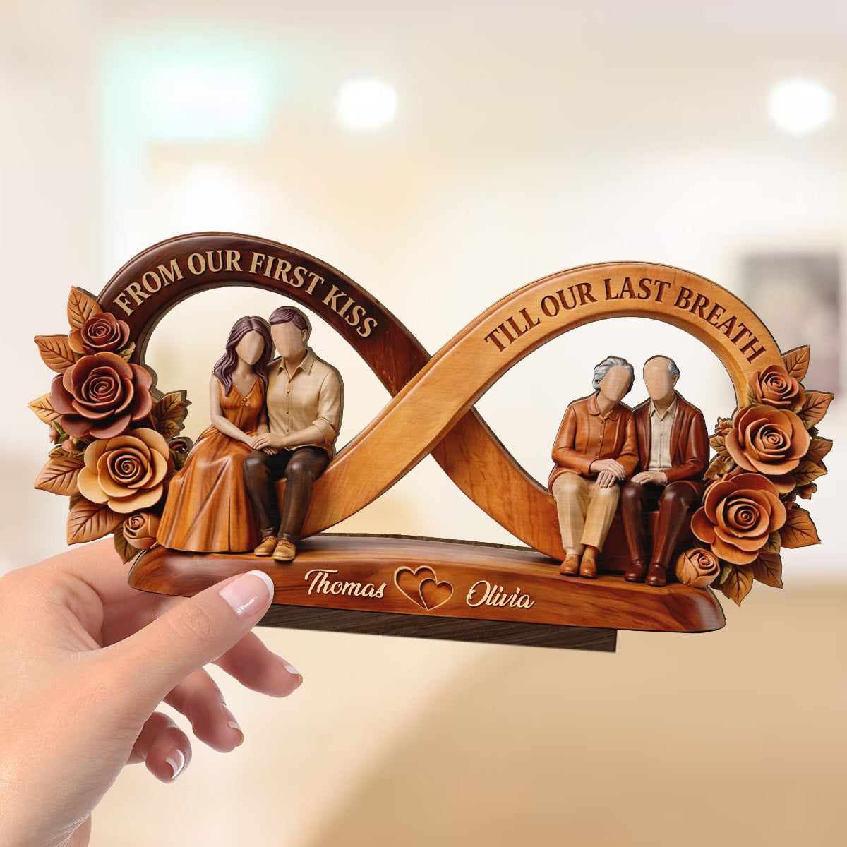 From Our First Kiss Till Our Last Breath Infinity Love - Personalized 2-Layered Wooden Plaque - Heartfelt Gift For Him, Gift For Her