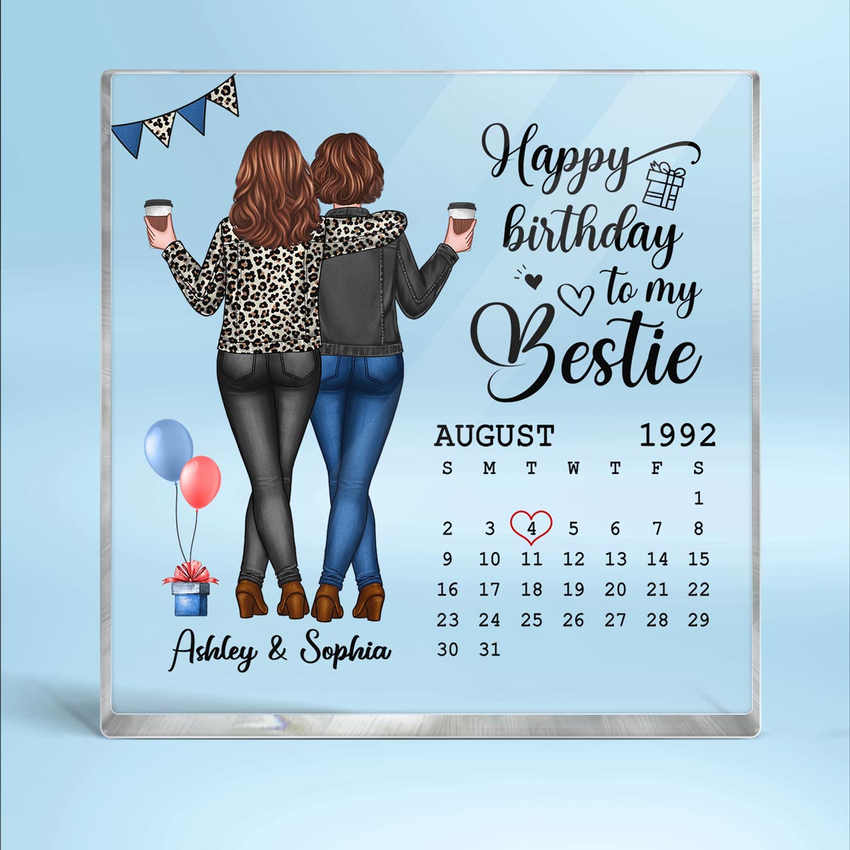 Happy Birthday My Bestie Calendar Personalized Acrylic Block Plaque