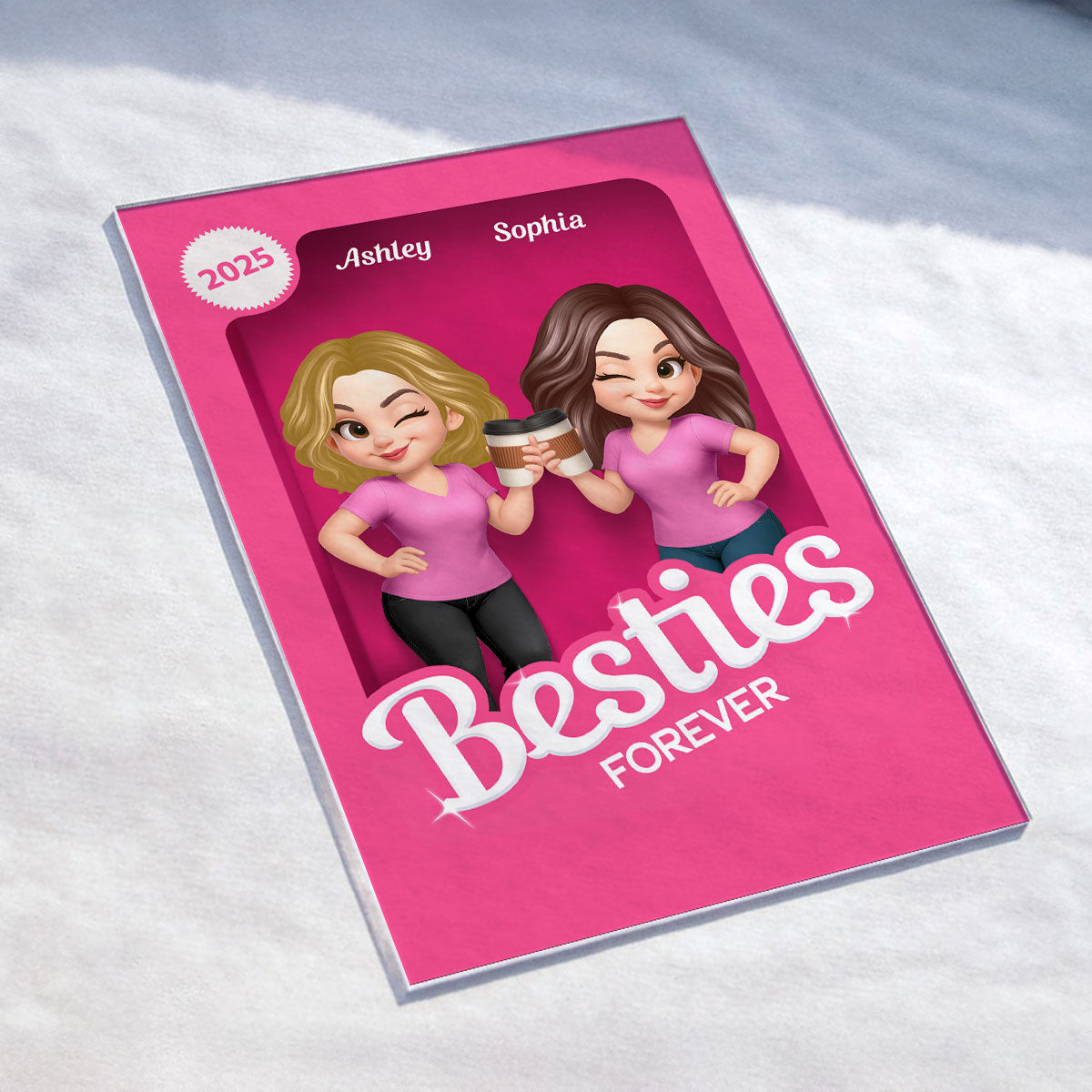 Besties Partner In Crime Pink 3D Effect Action Figure Personalized Acrylic LED Night Light