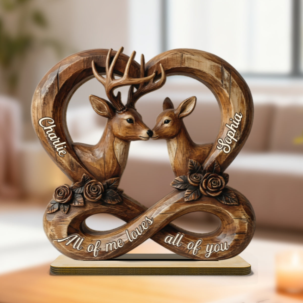 3D Effect Deer Couple Eternal Love - Personalized 2-Layer Wooden Plaque - Gift For Him, Gift For Her